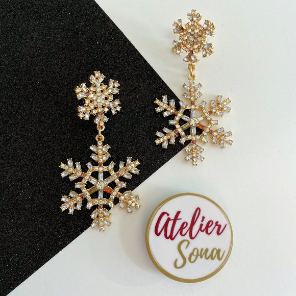 Atelier Sona Jewelry - Crystal Studded Snowflake Earrings